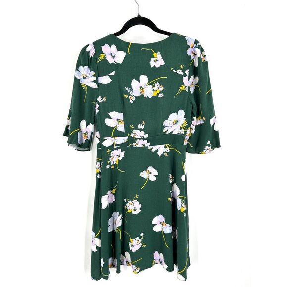 FREE PEOPLE All Yours Green White Floral Print Deep Plunge Mini Dress Size 0 - Picture 3 of 8